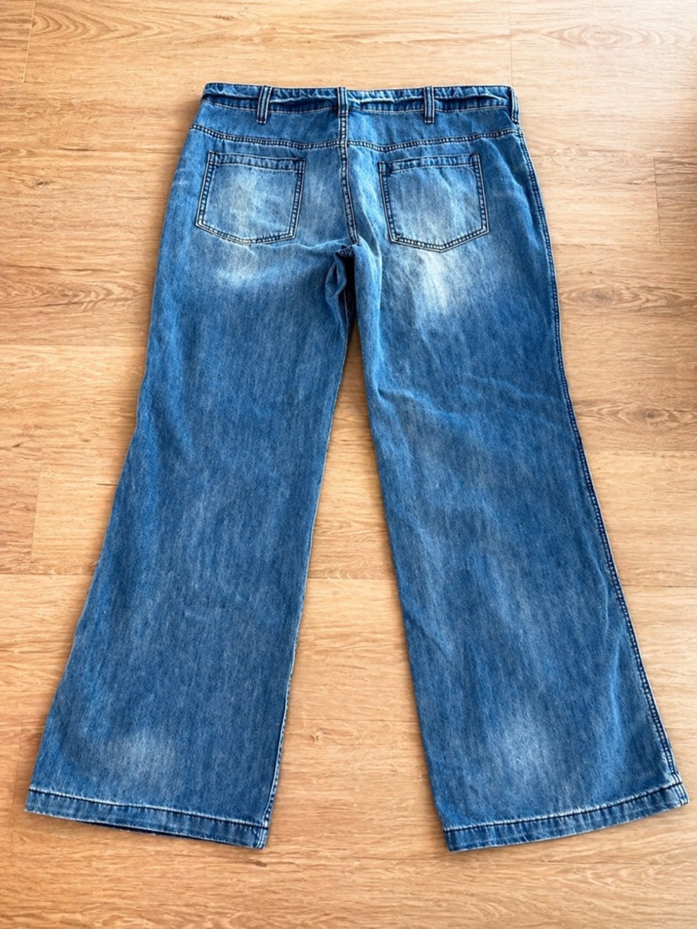 High Rise Wide Leg Jeans XL Patch Pocket Stretch Denim 90s Sailor NWT - Picture 17 of 17